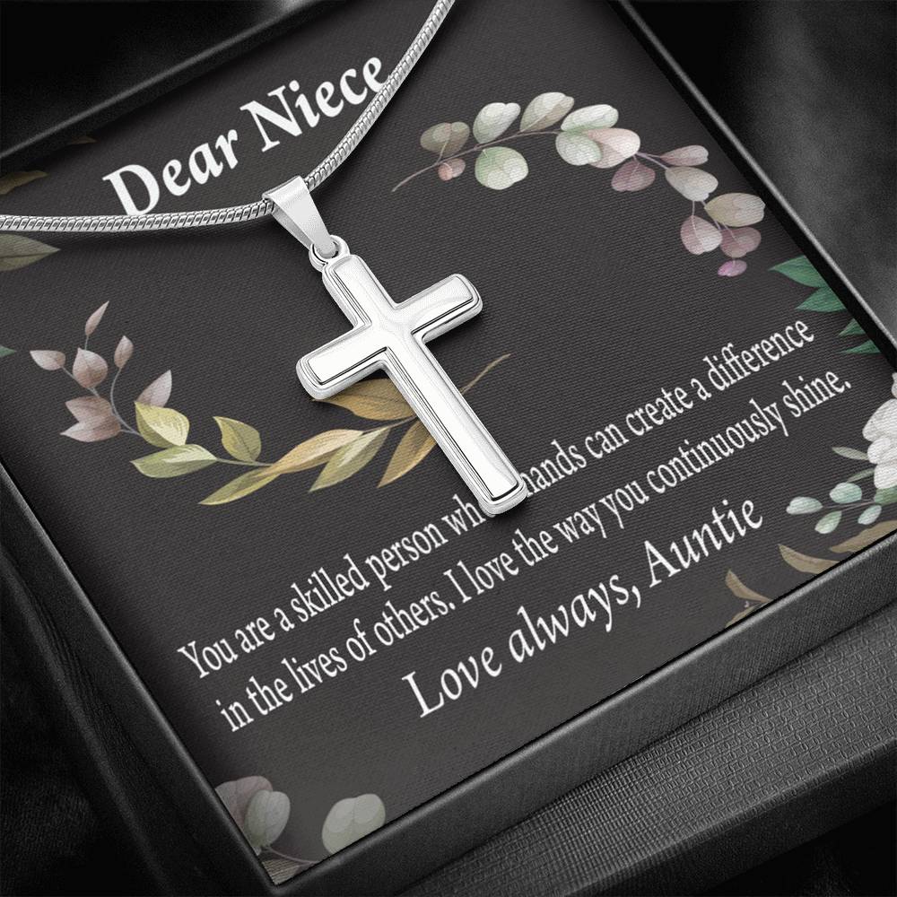 Gift For Niece To My Niece Continuously Shine And Use Your Skills Message Cross Card Necklace w Stainless Steel Pendant-Express Your Love Gifts