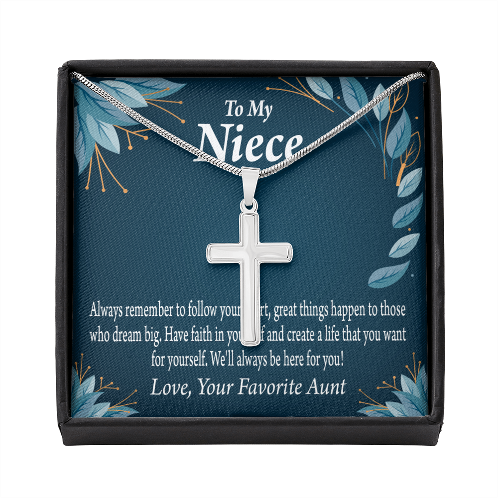 Gift For Niece To My Niece Dream Big Message Cross Card Necklace w Stainless Steel Pendant-Express Your Love Gifts