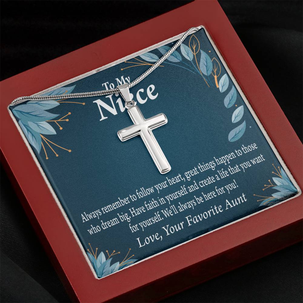 Gift For Niece To My Niece Dream Big Message Cross Card Necklace w Stainless Steel Pendant-Express Your Love Gifts