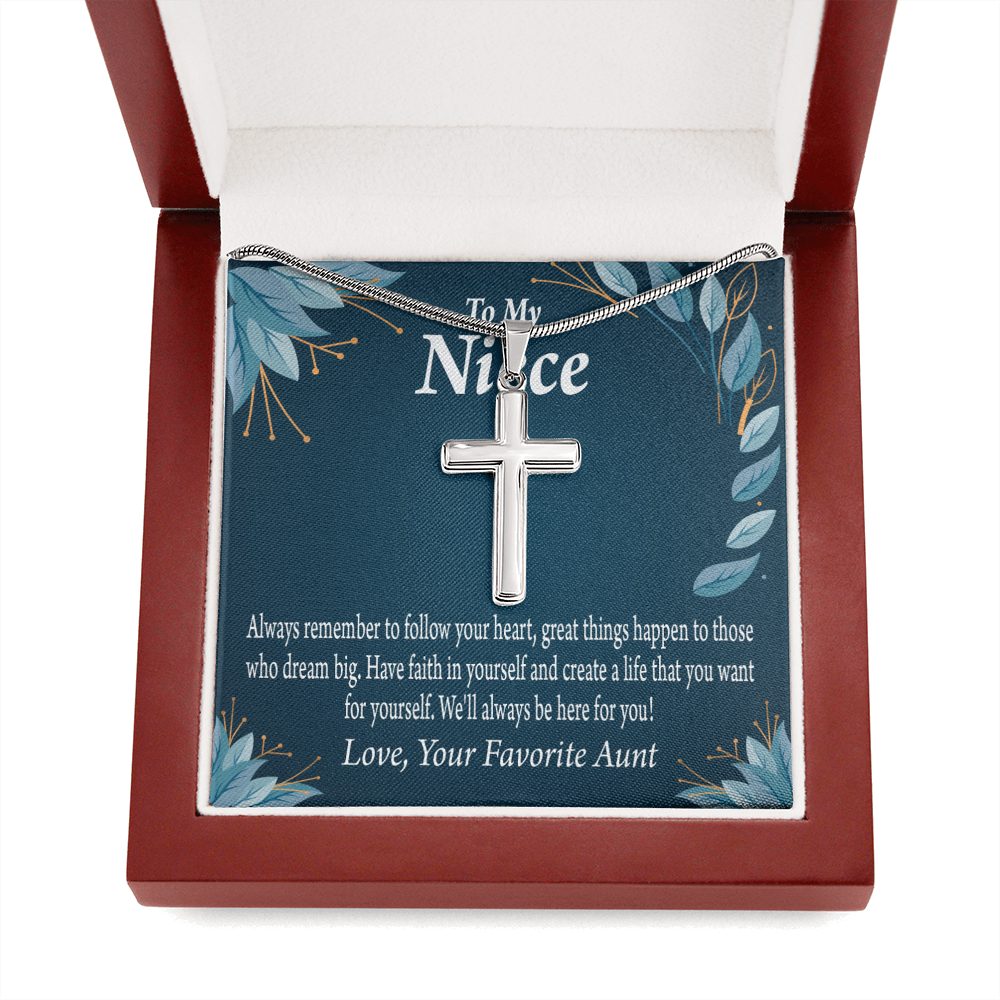 Gift For Niece To My Niece Dream Big Message Cross Card Necklace w Stainless Steel Pendant-Express Your Love Gifts