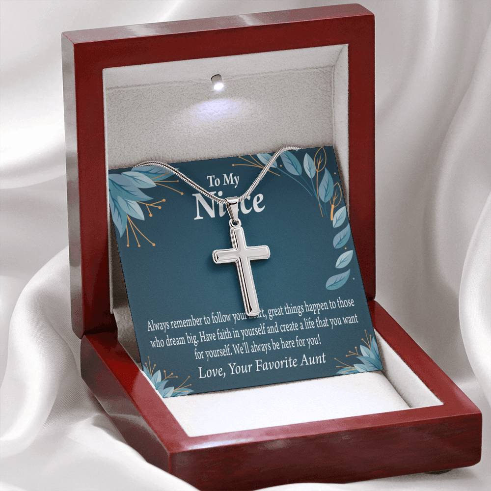 Gift For Niece To My Niece Dream Big Message Cross Card Necklace w Stainless Steel Pendant-Express Your Love Gifts