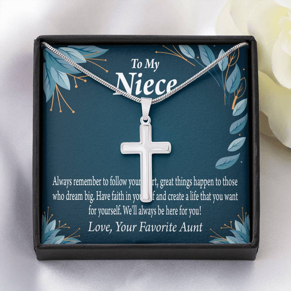 Gift For Niece To My Niece Dream Big Message Cross Card Necklace w Stainless Steel Pendant-Express Your Love Gifts