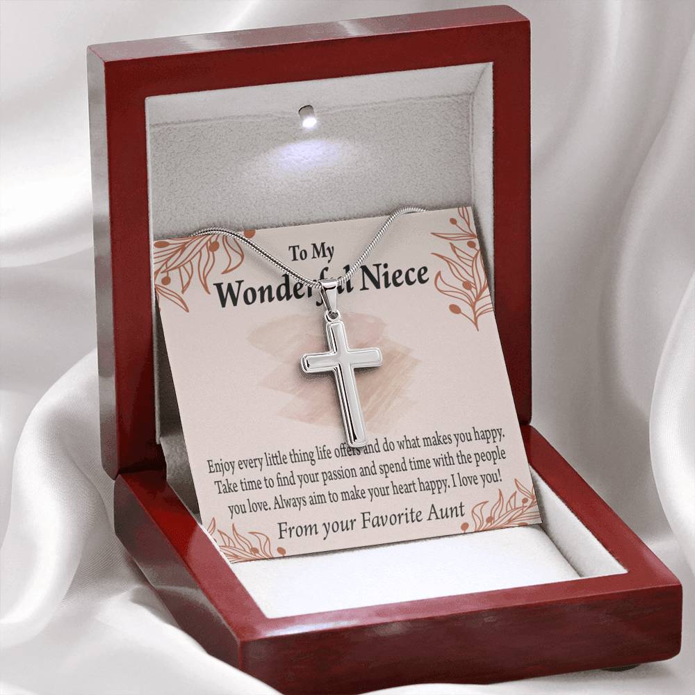 Gift For Niece To My Niece Find Your Passion Message Cross Card Necklace w Stainless Steel Pendant-Express Your Love Gifts