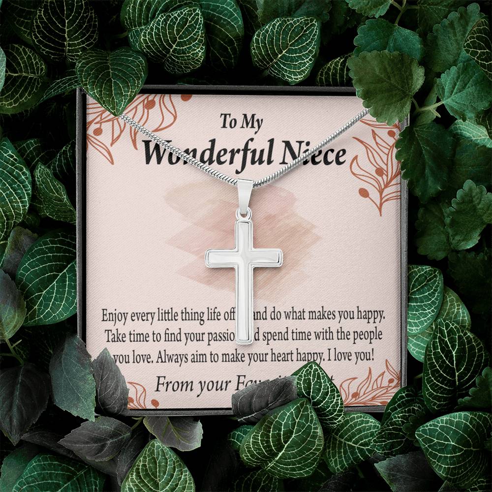 Gift For Niece To My Niece Find Your Passion Message Cross Card Necklace w Stainless Steel Pendant-Express Your Love Gifts