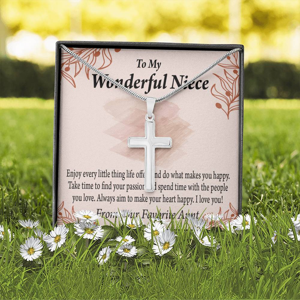 Gift For Niece To My Niece Find Your Passion Message Cross Card Necklace w Stainless Steel Pendant-Express Your Love Gifts