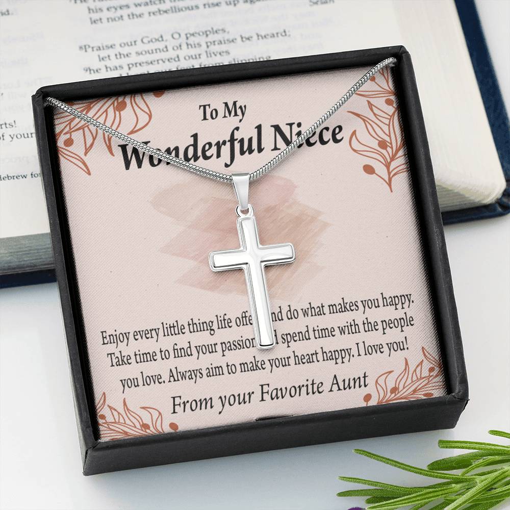 Gift For Niece To My Niece Find Your Passion Message Cross Card Necklace w Stainless Steel Pendant-Express Your Love Gifts