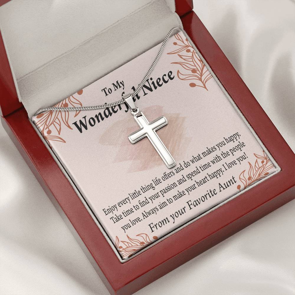 Gift For Niece To My Niece Find Your Passion Message Cross Card Necklace w Stainless Steel Pendant-Express Your Love Gifts