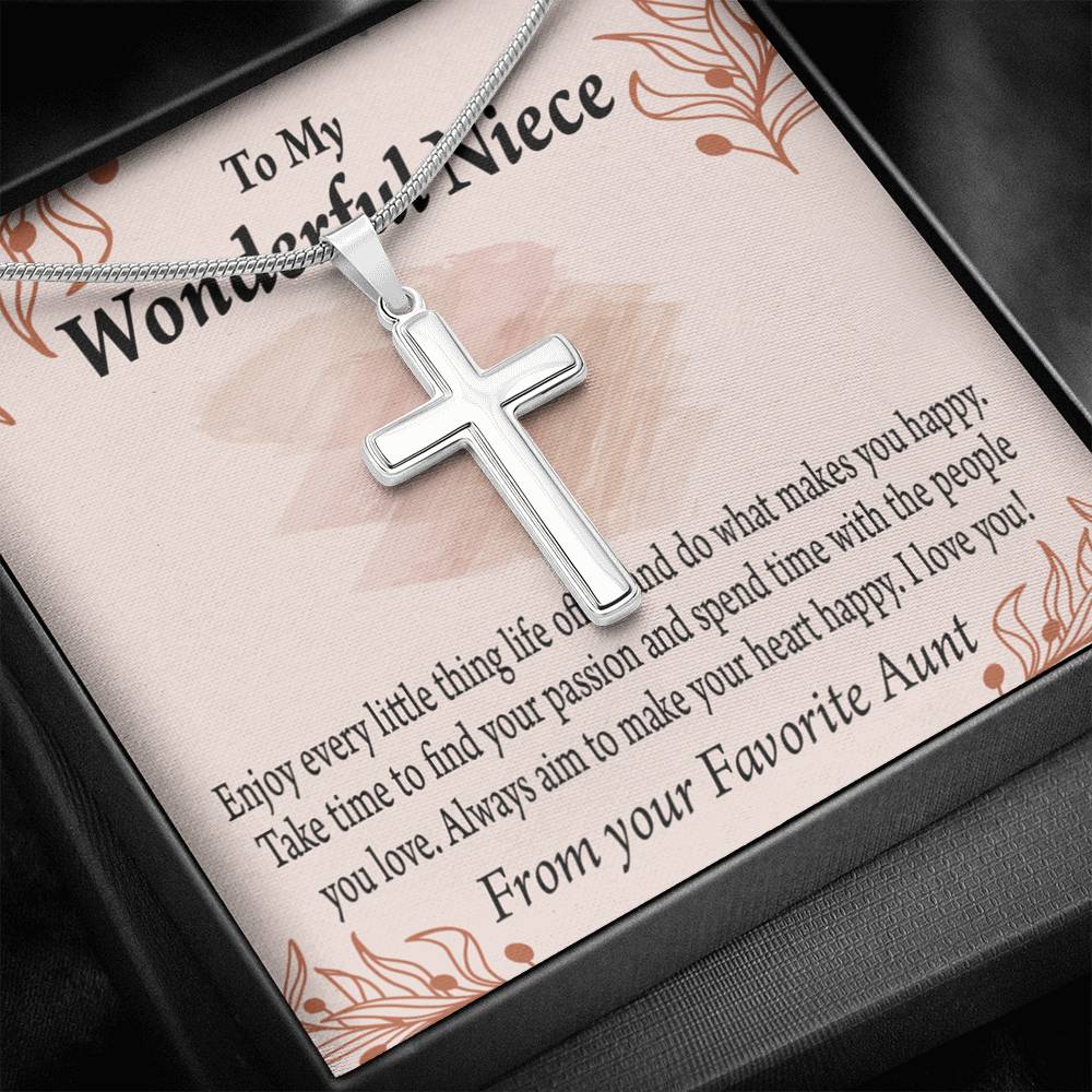 Gift For Niece To My Niece Find Your Passion Message Cross Card Necklace w Stainless Steel Pendant-Express Your Love Gifts