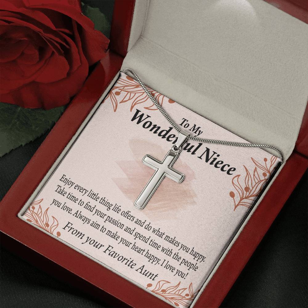 Gift For Niece To My Niece Find Your Passion Message Cross Card Necklace w Stainless Steel Pendant-Express Your Love Gifts
