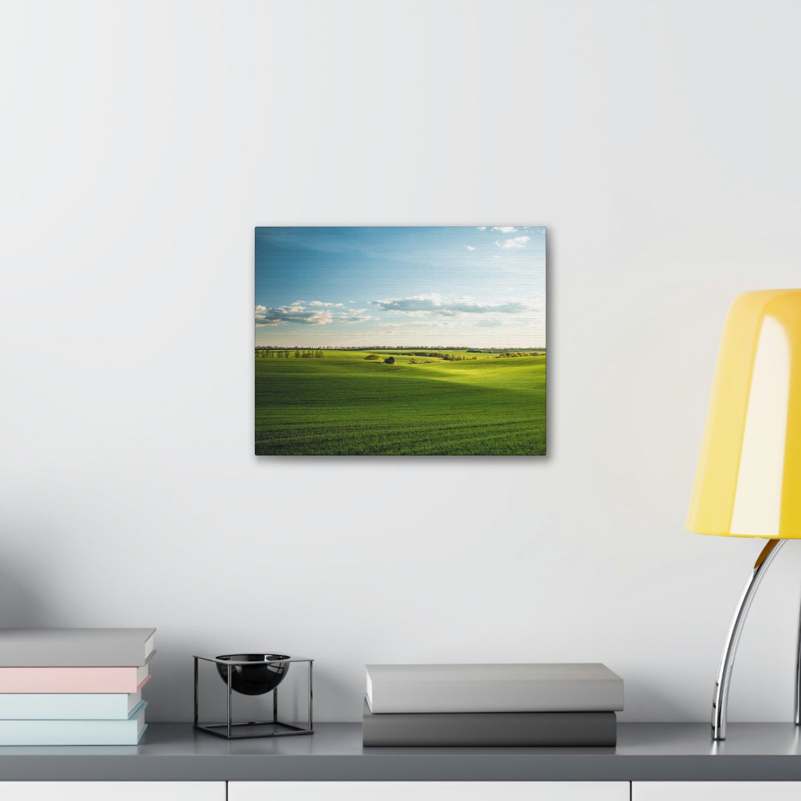 Glamorous Green Wavy Fields Scene Beautiful Astonishing and Splendid Farm Beauty Nature Scene Summer on the Farm Wall Art Ready to Hang Unframed-Express Your Love Gifts