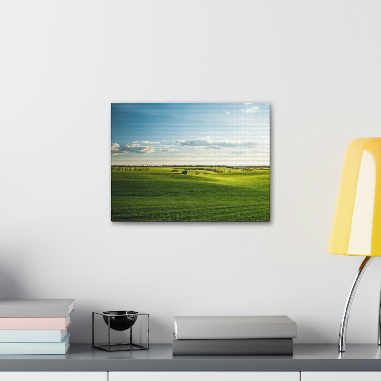 Glamorous Green Wavy Fields Scene Beautiful Astonishing and Splendid Farm Beauty Nature Scene Summer on the Farm Wall Art Ready to Hang Unframed-Express Your Love Gifts