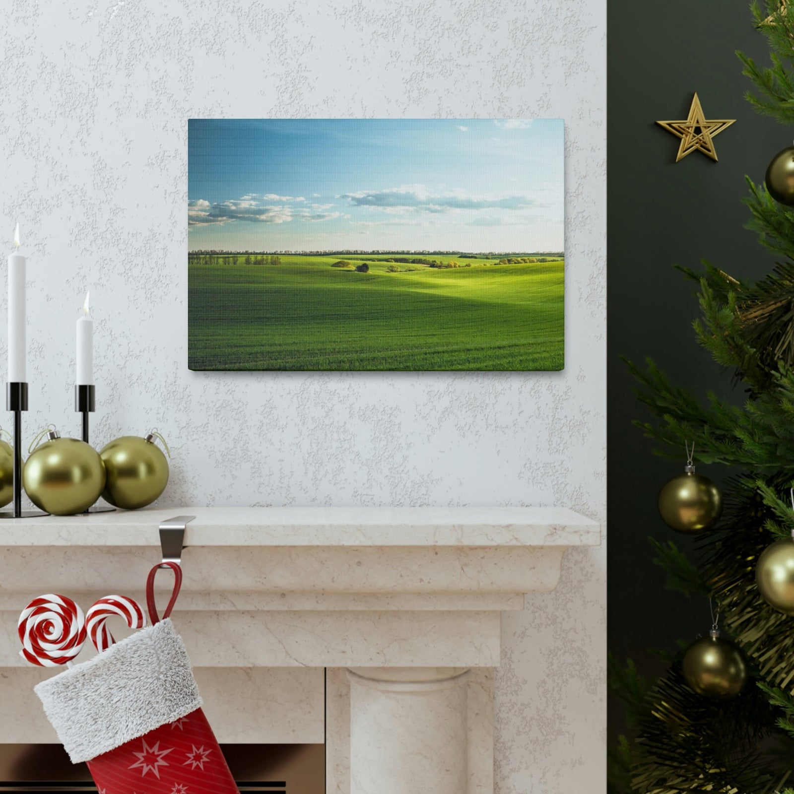Glamorous Green Wavy Fields Scene Beautiful Astonishing and Splendid Farm Beauty Nature Scene Summer on the Farm Wall Art Ready to Hang Unframed-Express Your Love Gifts