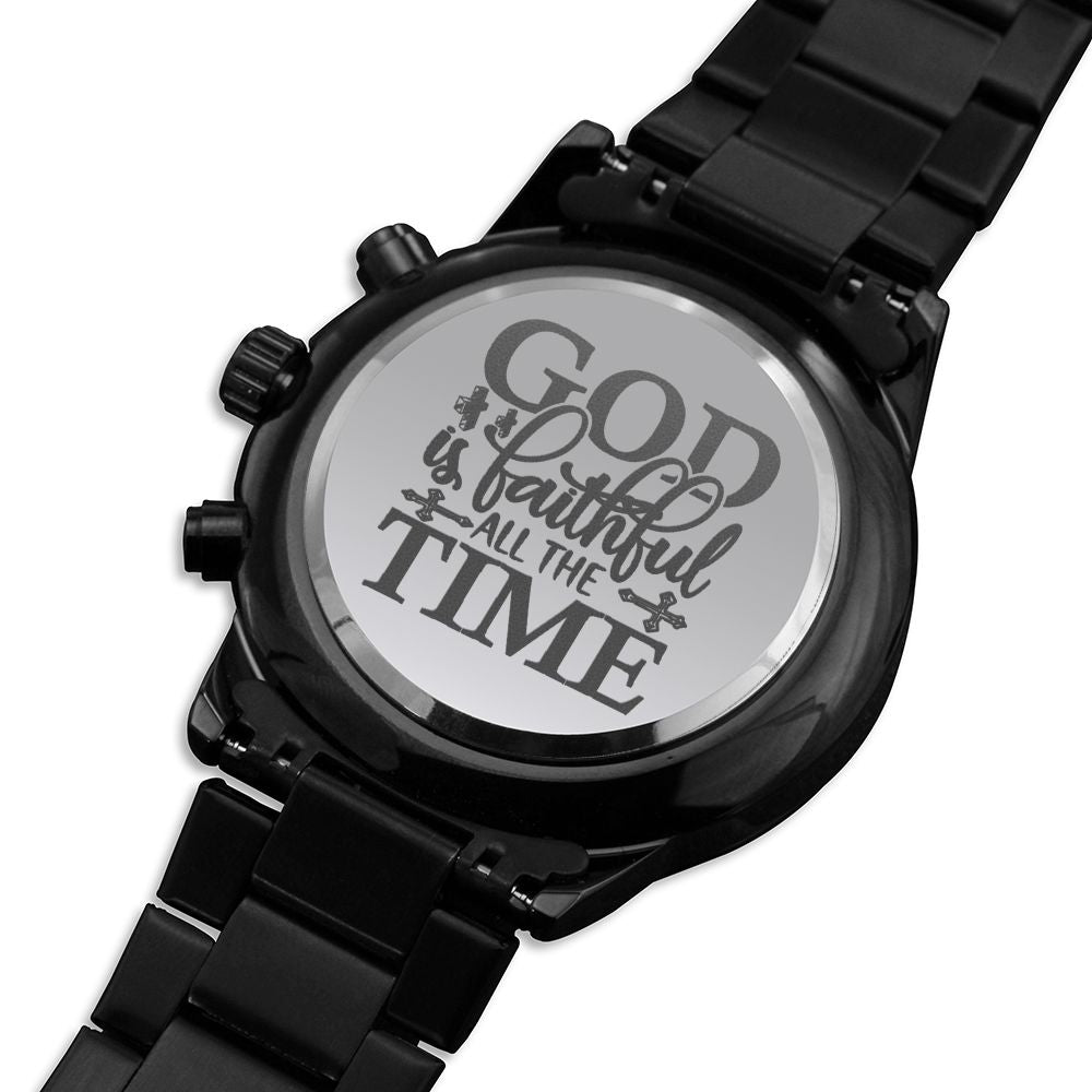 God Is Faithful Engraved Bible Verse Men's Watch Multifunction Stainless Steel W Copper Dial-Express Your Love Gifts