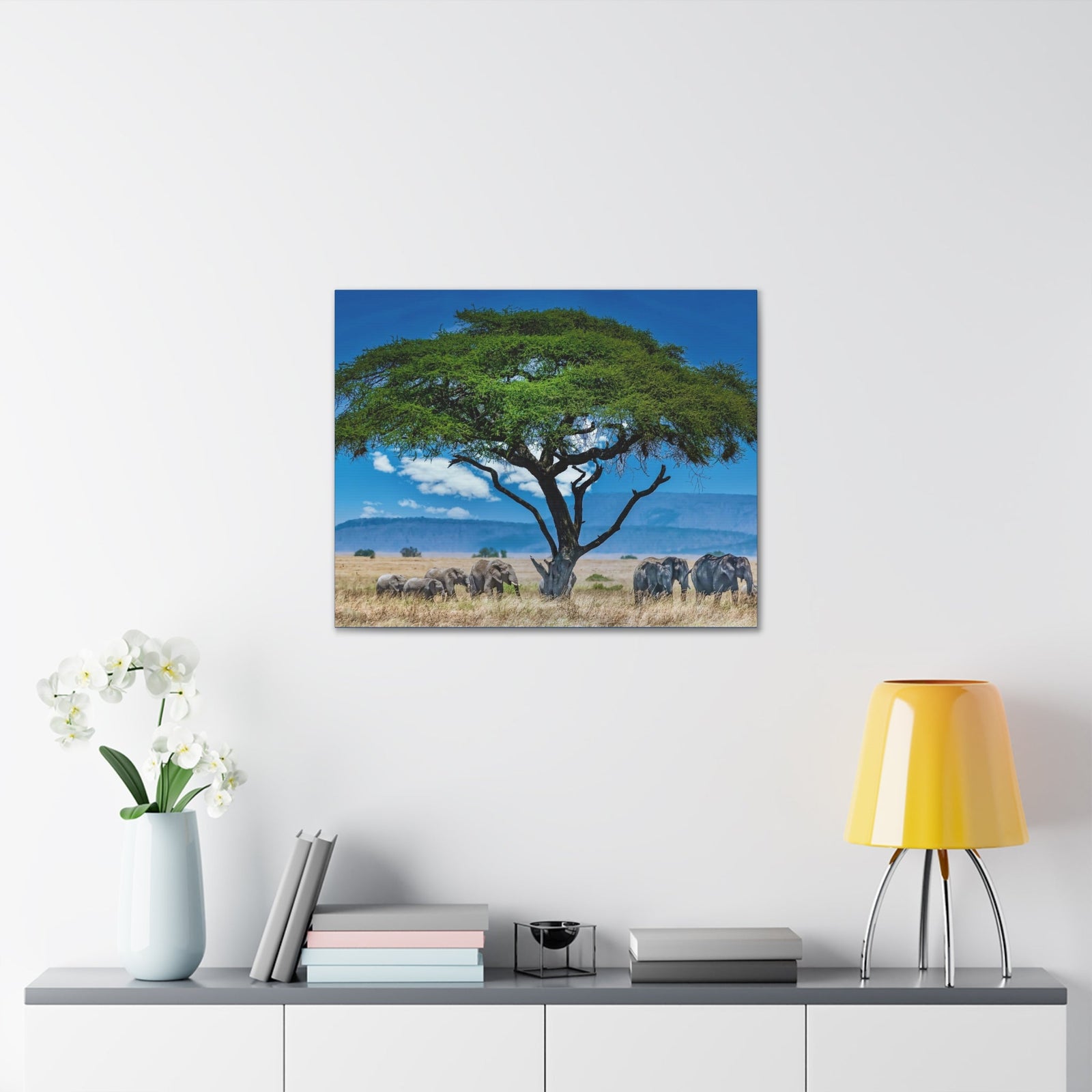 Group of African Elephant Under a Tree Outdoor Wall Art Ready To Hang Unframed-Express Your Love Gifts