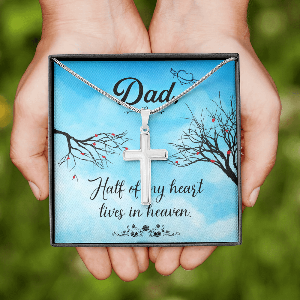 Half of My Heart Dad Memorial Gift Dad Memorial Cross Necklace Sympathy Gift Loss of Father Condolence Message Card-Express Your Love Gifts
