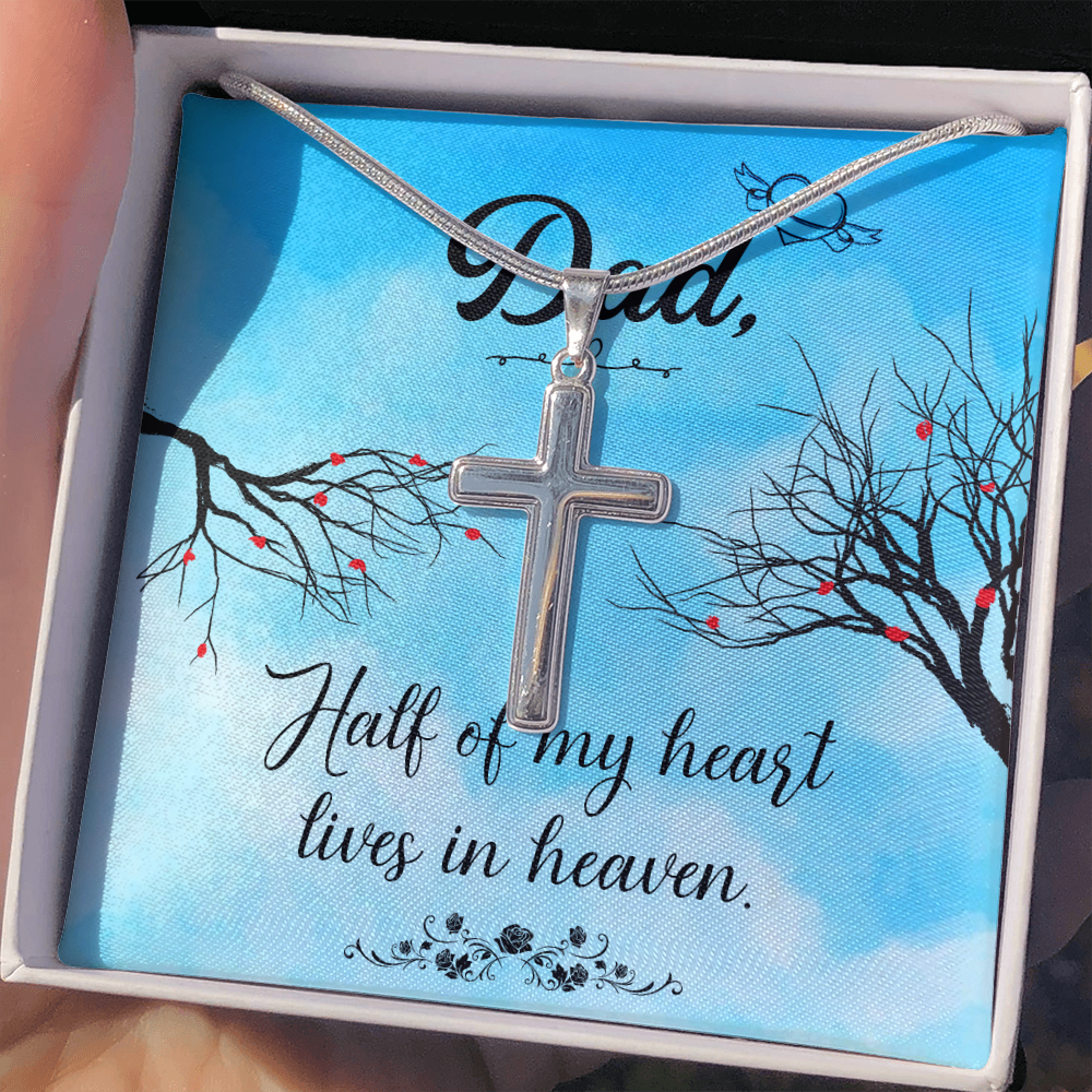 Half of My Heart Dad Memorial Gift Dad Memorial Cross Necklace Sympathy Gift Loss of Father Condolence Message Card-Express Your Love Gifts