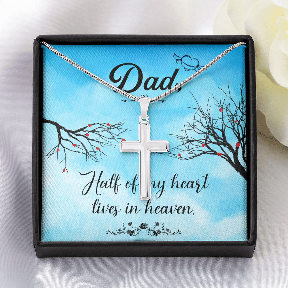 Half of My Heart Dad Memorial Gift Dad Memorial Cross Necklace Sympathy Gift Loss of Father Condolence Message Card-Express Your Love Gifts
