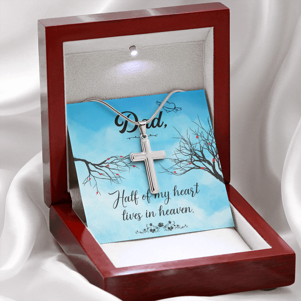 Half of My Heart Dad Memorial Gift Dad Memorial Cross Necklace Sympathy Gift Loss of Father Condolence Message Card-Express Your Love Gifts