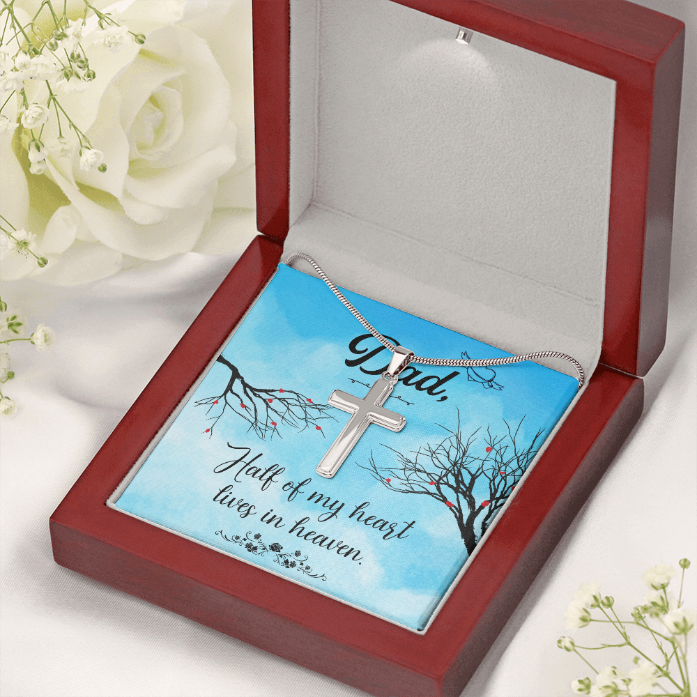 Half of My Heart Dad Memorial Gift Dad Memorial Cross Necklace Sympathy Gift Loss of Father Condolence Message Card-Express Your Love Gifts