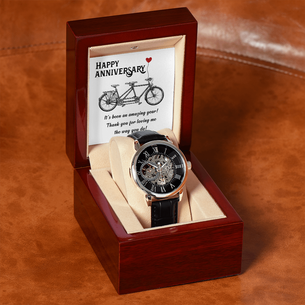 Happy Anniversary Its been an amazing years Men's Openwork Watch With Mahogany Box-Express Your Love Gifts