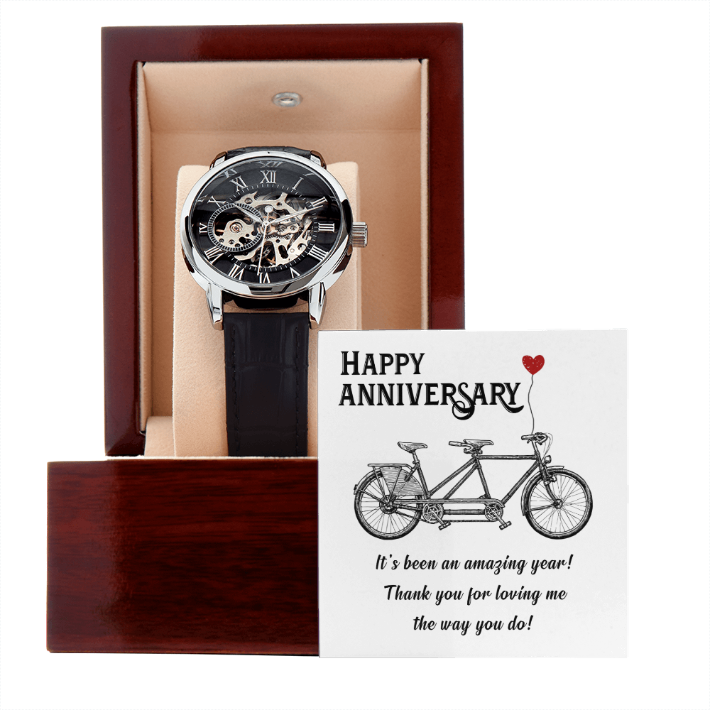 Happy Anniversary Its been an amazing years Men's Openwork Watch With Mahogany Box-Express Your Love Gifts