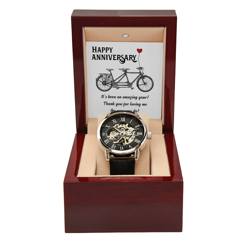Happy Anniversary Its been an amazing years Men's Openwork Watch With Mahogany Box-Express Your Love Gifts