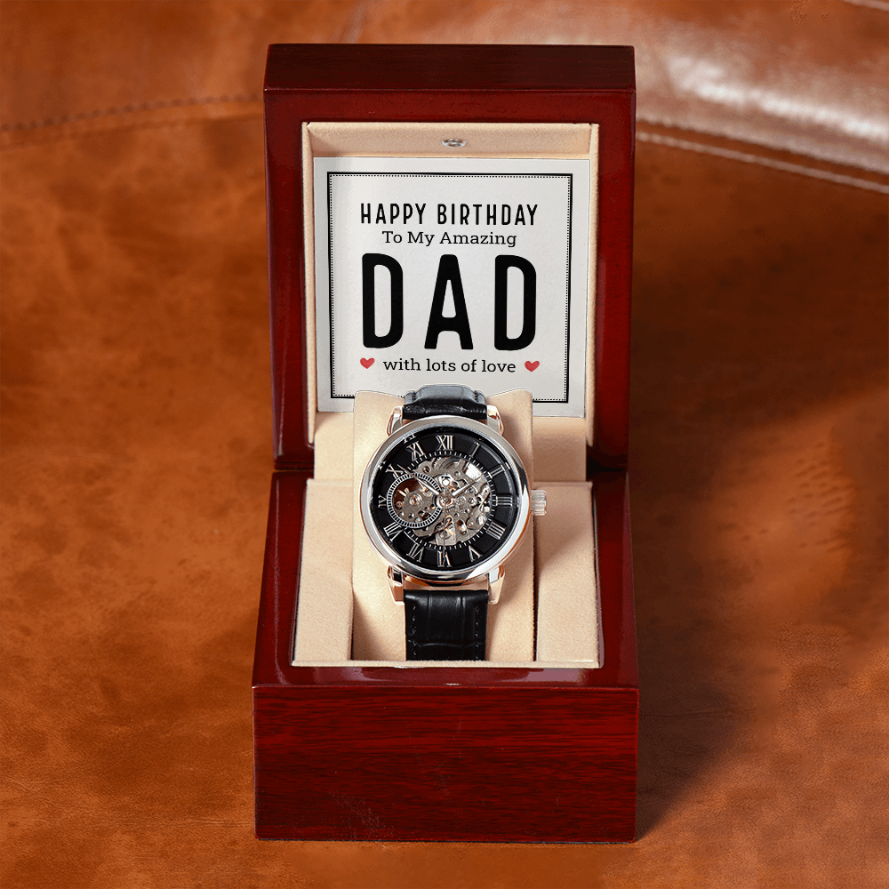 Happy Birthday to My Amazing Dad Men's Openwork Watch With Mahogany Box-Express Your Love Gifts