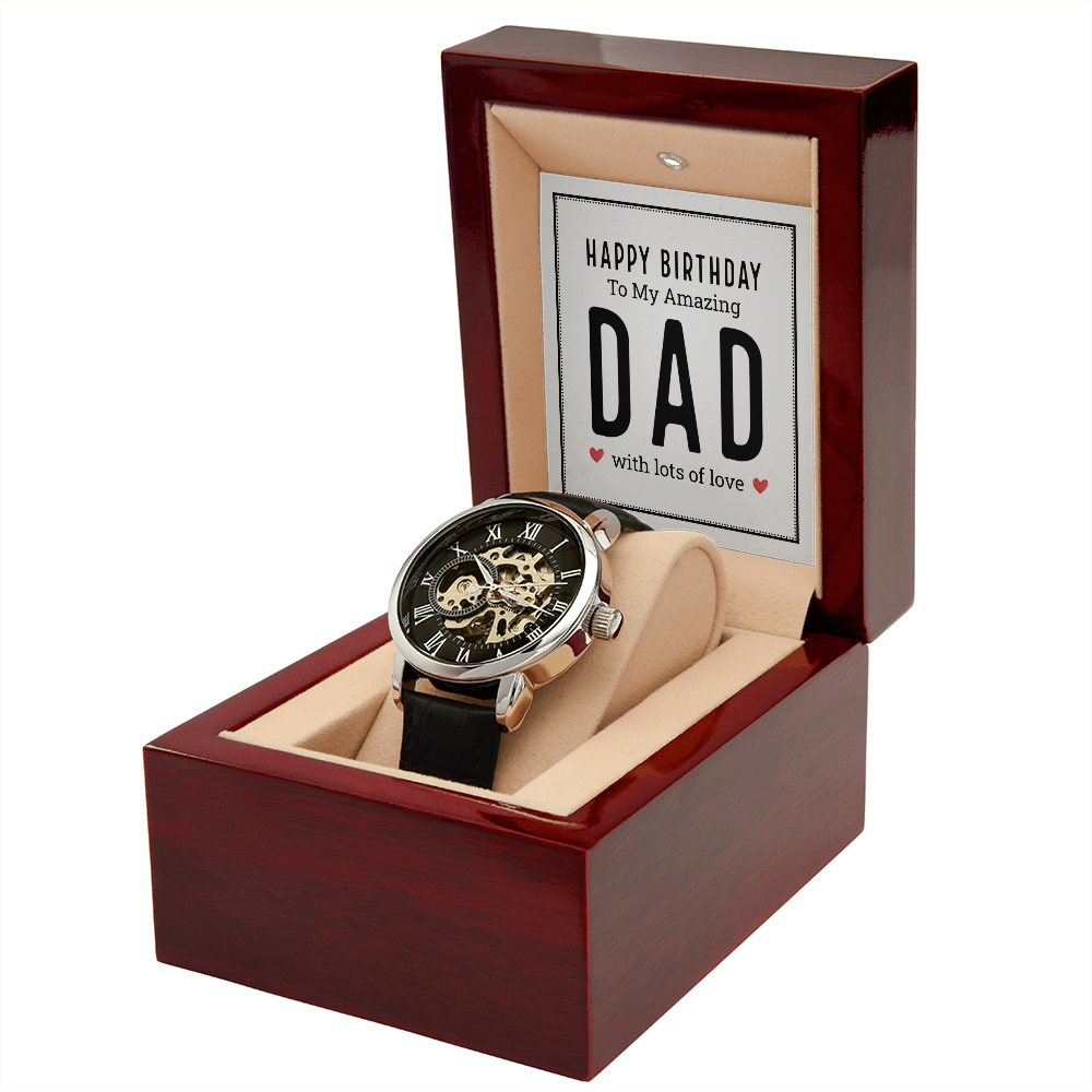 Happy Birthday to My Amazing Dad Men's Openwork Watch With Mahogany Box-Express Your Love Gifts