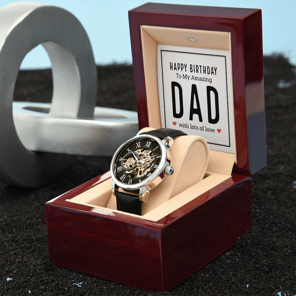 Happy Birthday to My Amazing Dad Men's Openwork Watch With Mahogany Box-Express Your Love Gifts