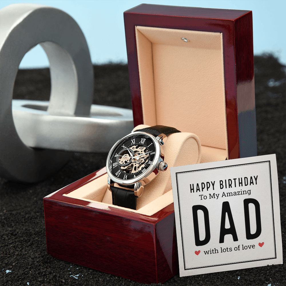 Happy Birthday to My Amazing Dad Men's Openwork Watch With Mahogany Box-Express Your Love Gifts