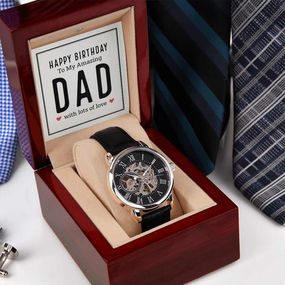 Happy Birthday to My Amazing Dad Men's Openwork Watch With Mahogany Box-Express Your Love Gifts