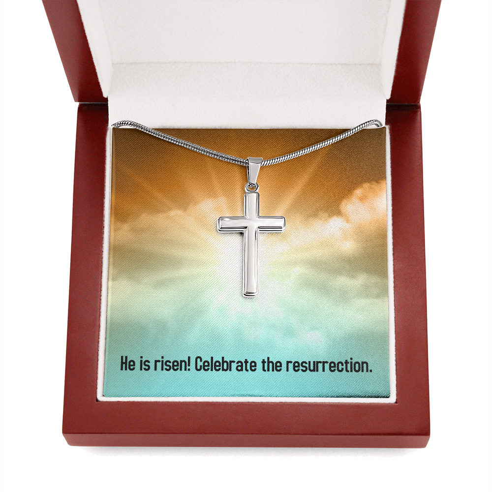 He Is Risen Cross Card Necklace w Stainless Steel Pendant-Express Your Love Gifts