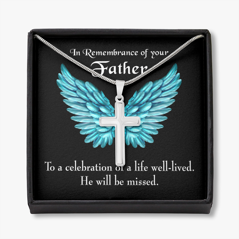 He Will be Missed Dad Memorial Gift Dad Memorial Cross Necklace Sympathy Gift Loss of Father Condolence Message Card-Express Your Love Gifts