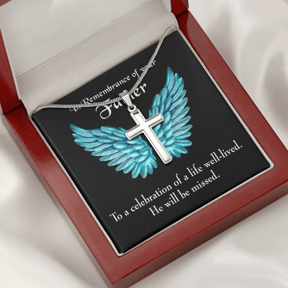 He Will be Missed Dad Memorial Gift Dad Memorial Cross Necklace Sympathy Gift Loss of Father Condolence Message Card-Express Your Love Gifts