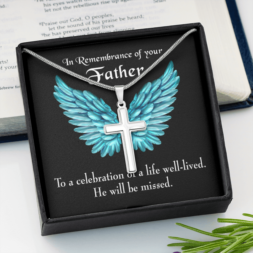 He Will be Missed Dad Memorial Gift Dad Memorial Cross Necklace Sympathy Gift Loss of Father Condolence Message Card-Express Your Love Gifts