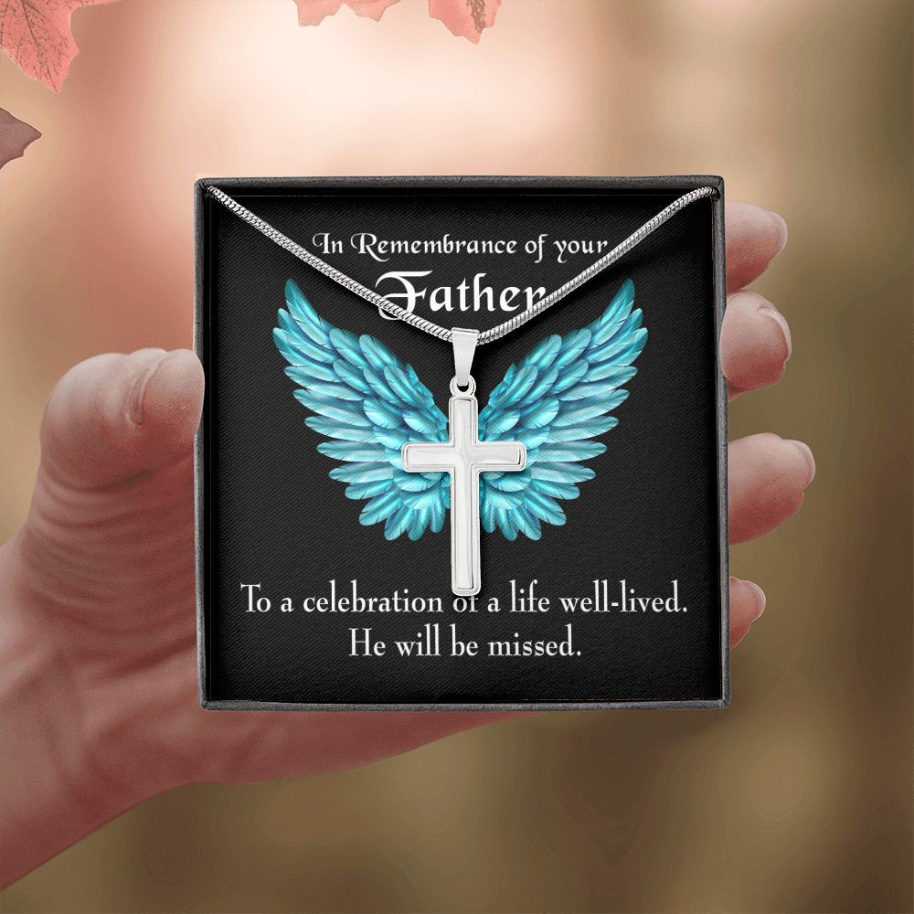 He Will be Missed Dad Memorial Gift Dad Memorial Cross Necklace Sympathy Gift Loss of Father Condolence Message Card-Express Your Love Gifts