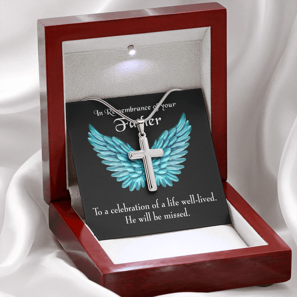 He Will be Missed Dad Memorial Gift Dad Memorial Cross Necklace Sympathy Gift Loss of Father Condolence Message Card-Express Your Love Gifts