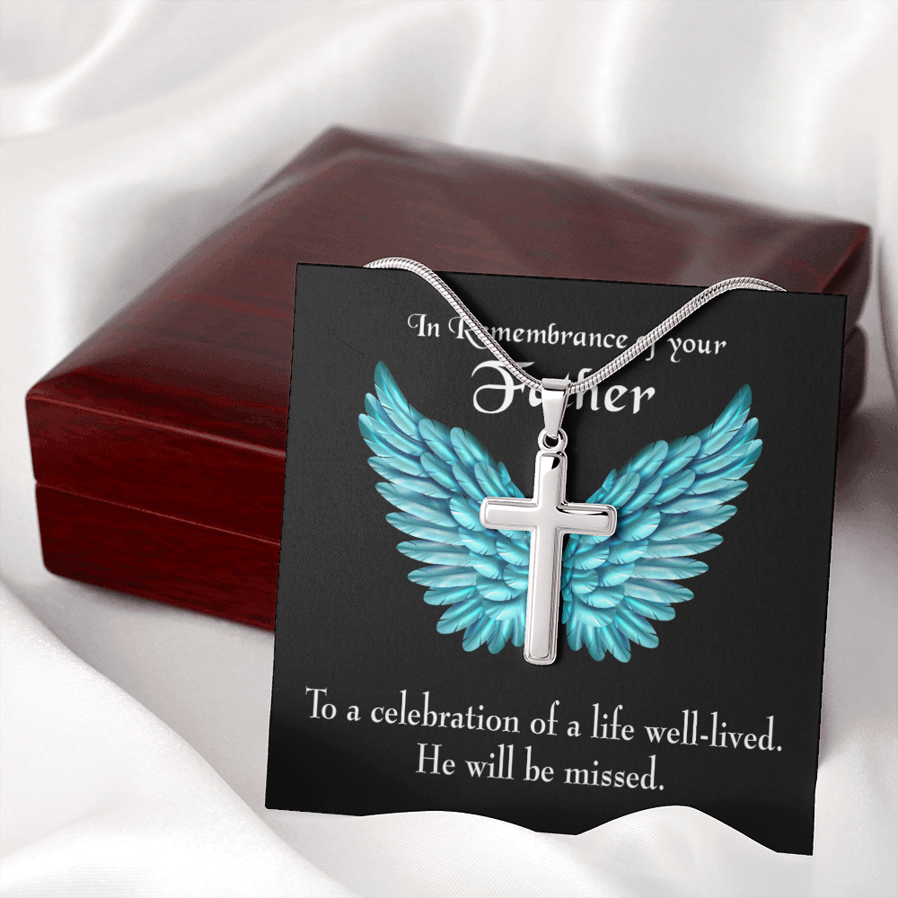 He Will be Missed Dad Memorial Gift Dad Memorial Cross Necklace Sympathy Gift Loss of Father Condolence Message Card-Express Your Love Gifts