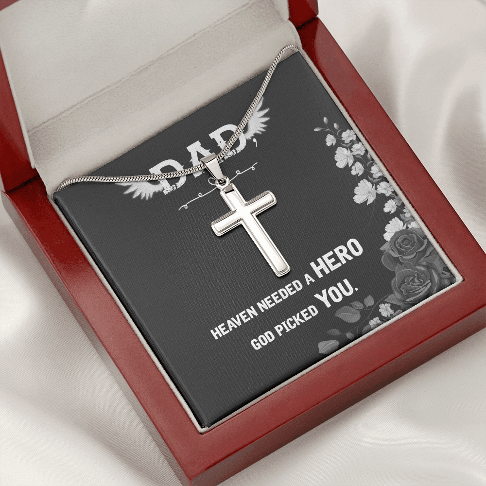 Heaven Needed a Hero Dad Memorial Gift Dad Memorial Cross Necklace Sympathy Gift Loss of Father Condolence Message Card-Express Your Love Gifts