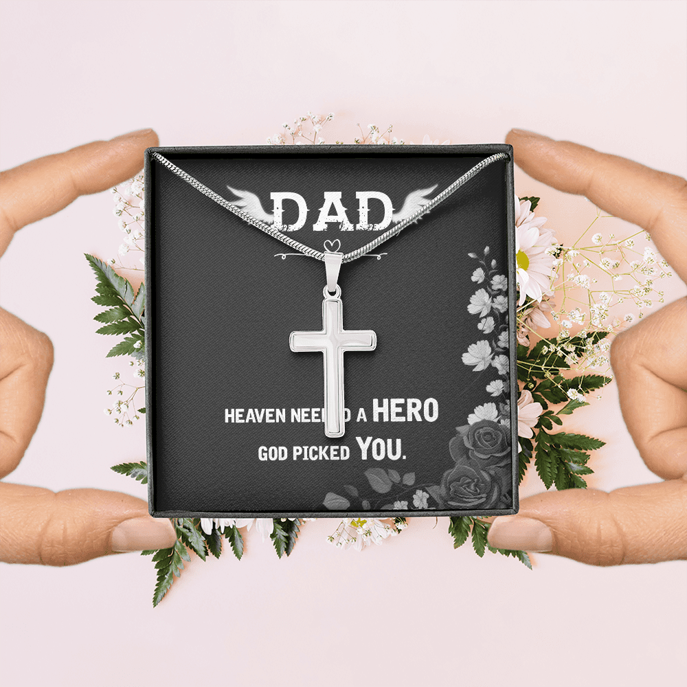 Heaven Needed a Hero Dad Memorial Gift Dad Memorial Cross Necklace Sympathy Gift Loss of Father Condolence Message Card-Express Your Love Gifts