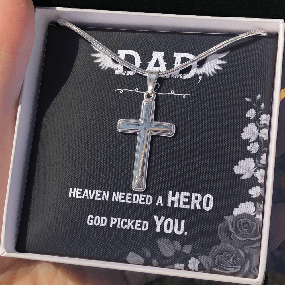 Heaven Needed a Hero Dad Memorial Gift Dad Memorial Cross Necklace Sympathy Gift Loss of Father Condolence Message Card-Express Your Love Gifts