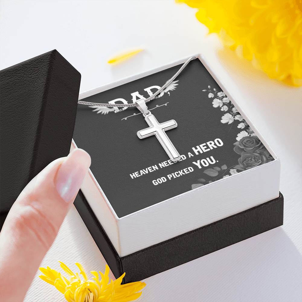 Heaven Needed a Hero Dad Memorial Gift Dad Memorial Cross Necklace Sympathy Gift Loss of Father Condolence Message Card-Express Your Love Gifts