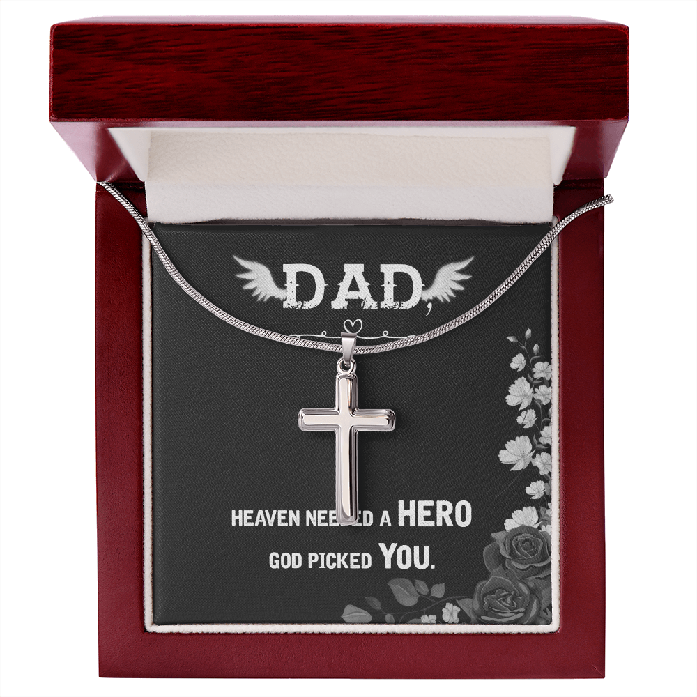 Heaven Needed a Hero Dad Memorial Gift Dad Memorial Cross Necklace Sympathy Gift Loss of Father Condolence Message Card-Express Your Love Gifts