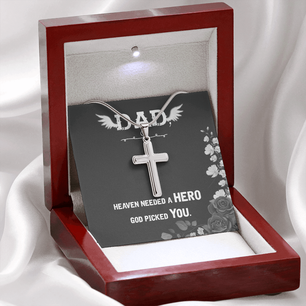 Heaven Needed a Hero Dad Memorial Gift Dad Memorial Cross Necklace Sympathy Gift Loss of Father Condolence Message Card-Express Your Love Gifts
