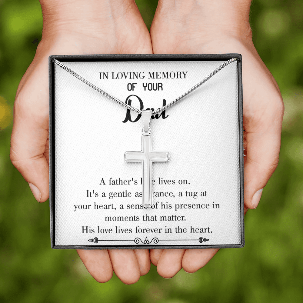 His Love Lives Forever Dad Memorial Gift Dad Memorial Cross Necklace Sympathy Gift Loss of Father Condolence Message Card-Express Your Love Gifts