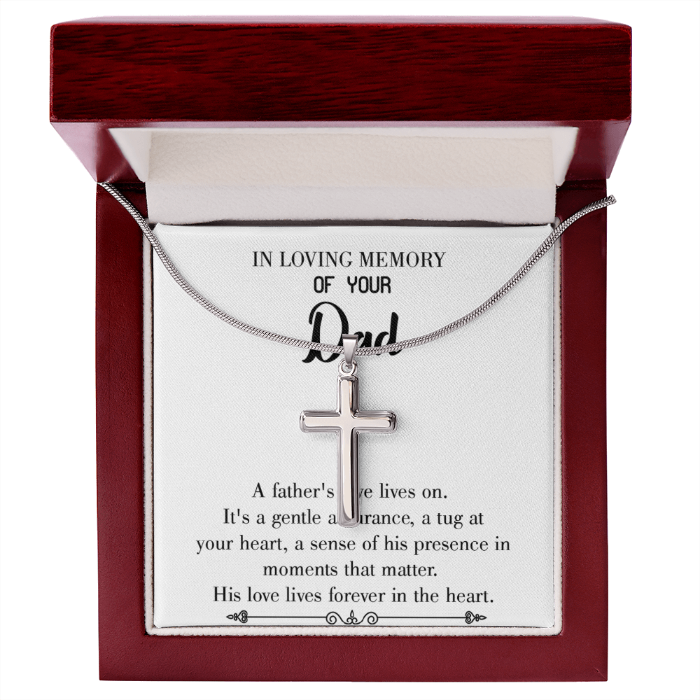 His Love Lives Forever Dad Memorial Gift Dad Memorial Cross Necklace Sympathy Gift Loss of Father Condolence Message Card-Express Your Love Gifts
