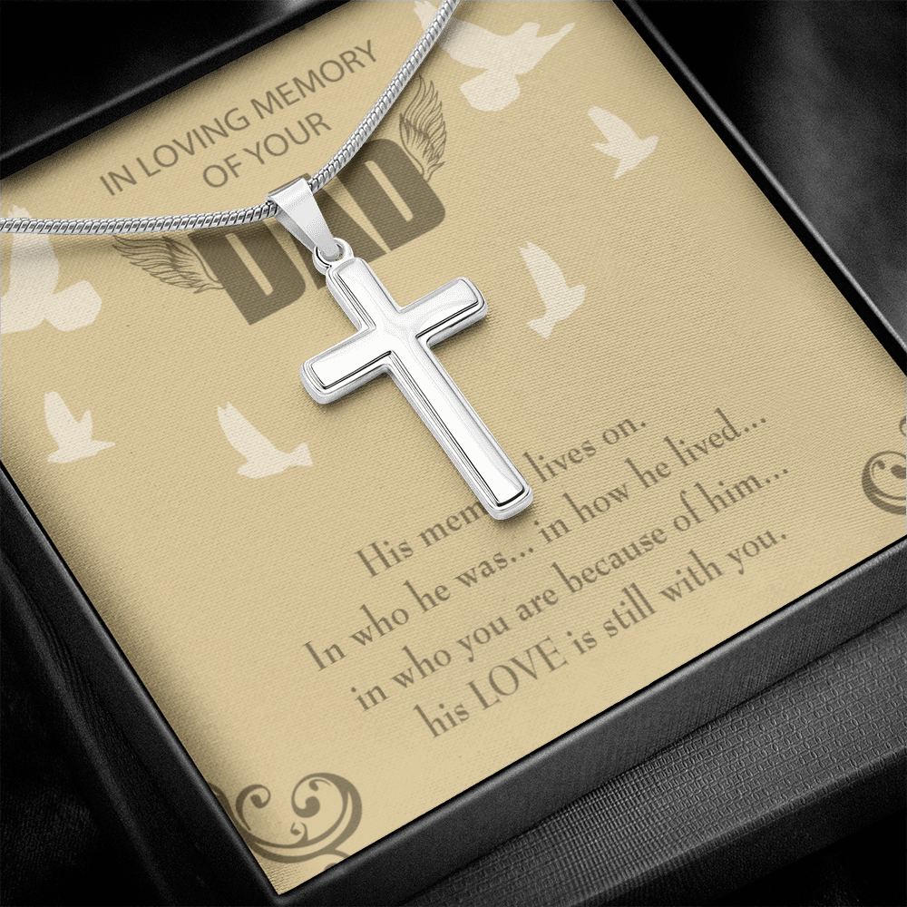His Memory Lives On Dad Memorial Gift Dad Memorial Cross Necklace Sympathy Gift Loss of Father Condolence Message Card-Express Your Love Gifts