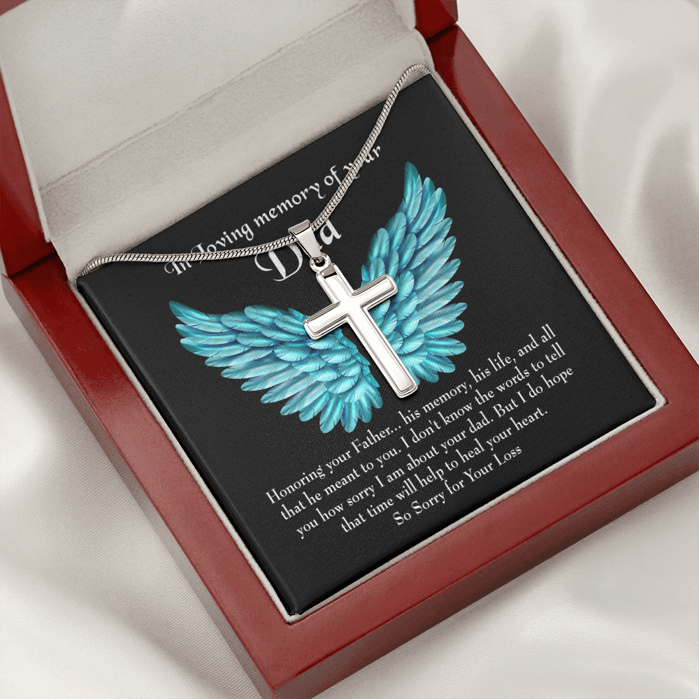 Honoring Your Dad Dad Memorial Gift Dad Memorial Cross Necklace Sympathy Gift Loss of Father Condolence Message Card-Express Your Love Gifts