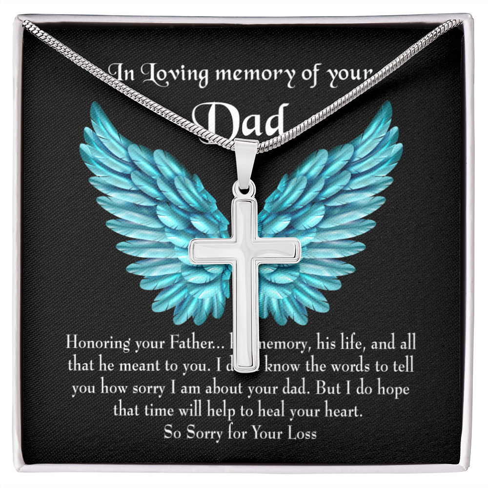 Honoring Your Dad Dad Memorial Gift Dad Memorial Cross Necklace Sympathy Gift Loss of Father Condolence Message Card-Express Your Love Gifts