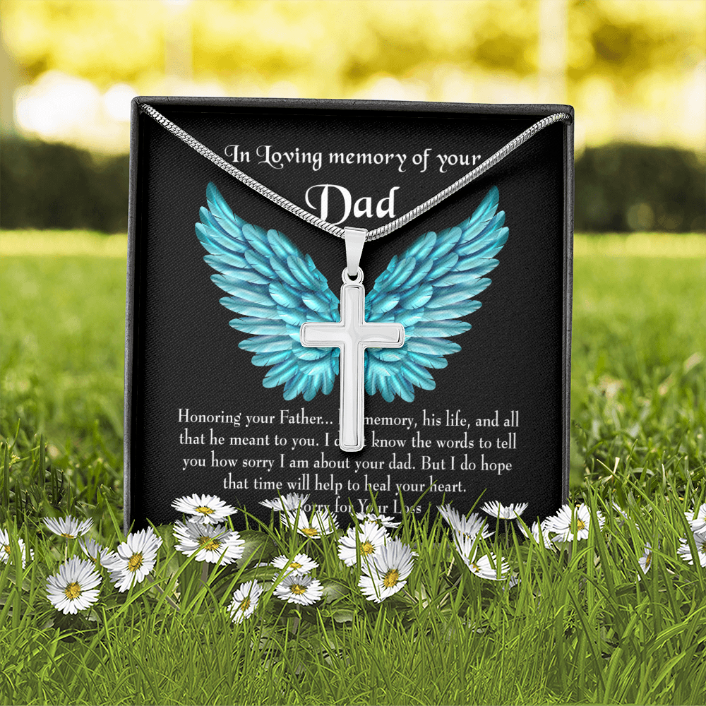 Honoring Your Dad Dad Memorial Gift Dad Memorial Cross Necklace Sympathy Gift Loss of Father Condolence Message Card-Express Your Love Gifts